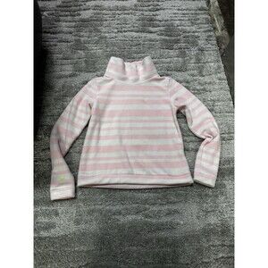 Dudley Stephens Park Slope Vello Fleece Turtleneck Sweater Pink White Stripe S